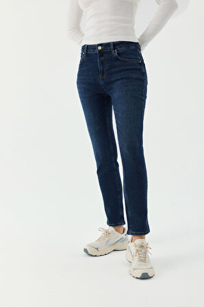 Slim MOM Günlük Kadın Strech Jean Normal Bel Traditional 5 Cep Denim Pantolon 