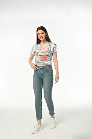 Slim MOM Günlük Kadın Strech Jean Normal Bel Traditional 5 Cep Denim Pantolon 