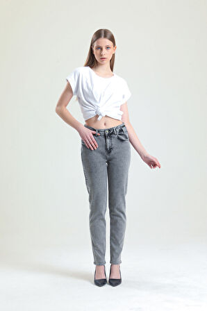 Slim MOM Günlük Kadın Strech Jean Normal Bel Traditional 5 Cep Denim Pantolon 