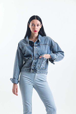 Günlük Kadın Klasik Jean Rigit Young Önden Cep Denim Ceket 