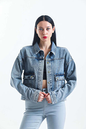 Günlük Kadın Klasik Jean Rigit Young Önden Cep Denim Ceket 