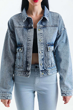 Günlük Kadın Klasik Jean Rigit Young Önden Cep Denim Ceket 