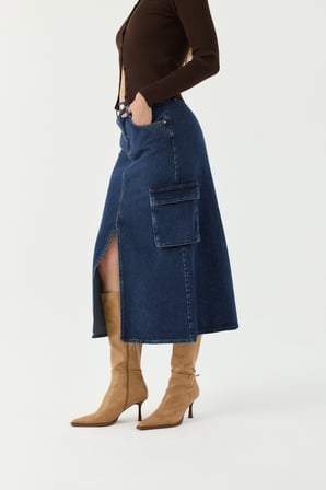 D152 Günlük Kadın Jean Etek Rigit Normal Bel Fashion Kargo Cep Denim Etek 