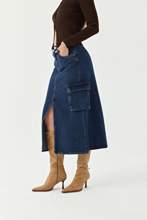 D152 Günlük Kadın Jean Etek Rigit Normal Bel Fashion Kargo Cep Denim Etek 