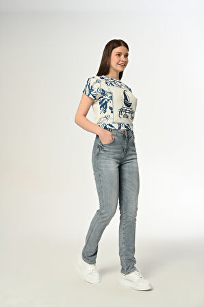 Klasik D272 Günlük Kadın Straight Jean Rigit Normal Bel Comfort 5 Cep Denim Pantolon 