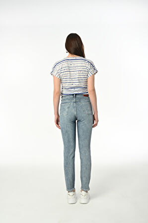 Mom D275 Günlük Kadın Mom Strech Jean Normal Bel Traditional 5 Cep Denim Pantolon 