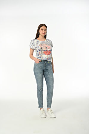 Mom D275 Günlük Kadın Mom Strech Jean Normal Bel Traditional 5 Cep Denim Pantolon 