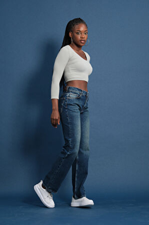 Klasik D310 Günlük Kadın Jean Straight Rigit Normal Bel Comfort 5 Cep Denim Pantolon 