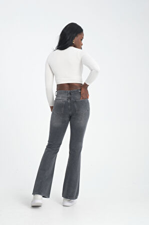 Klasik D321 Günlük Kadın Jean Flare Rigit Normal Bel Comfort 5 Cep Denim Pantolon 
