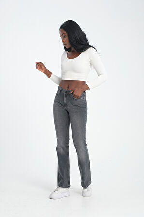 Klasik D321 Günlük Kadın Jean Flare Rigit Normal Bel Comfort 5 Cep Denim Pantolon 