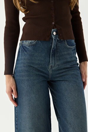 Wide Leg D289 Günlük Kadın Palazzo Jean Rigit Yüksek Bel Young 5 Cep Denim Pantolon 
