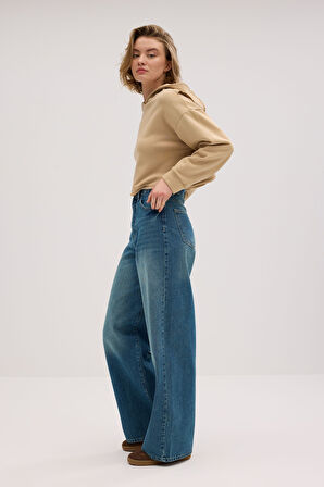 Wide Leg D289 Günlük Kadın Palazzo Jean Rigit Yüksek Bel Young 5 Cep Denim Pantolon 