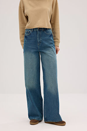 Wide Leg D289 Günlük Kadın Palazzo Jean Rigit Yüksek Bel Young 5 Cep Denim Pantolon 