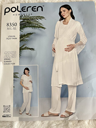 Kolları Dantelli 3 LÜ Lohusa Pijama Takımı