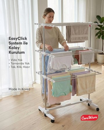 Home Lite Premium 3 Katlı Çamaşırlık Made in Korea Tekerlekli Çamaşır Kurutmalık Eco Gri
