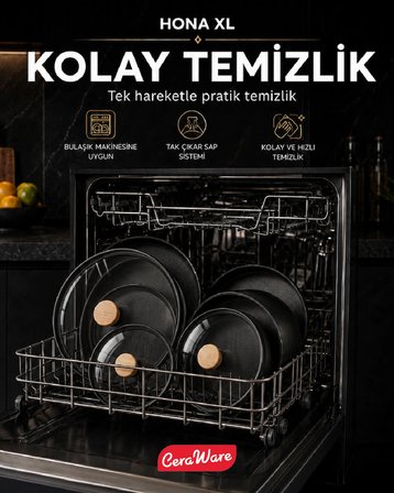 Ceraware Hona Made in Korea Seramik Tencere Tava Seti 14 Parça Sapı Çıkabilen İç İçe Geçen Mutfak Seti Siyah