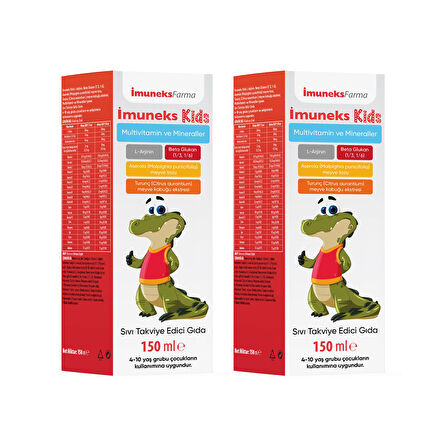 İmuneks Farma Kids Multi Vitamin Ve Mineraller İçeren Sıvı Takviye Edici Gıda 150 ml x 2 Adet