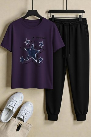 Unisex Eteinal Light Baskılı Tasarım Tshirt - 2'li Eşofman Takımı