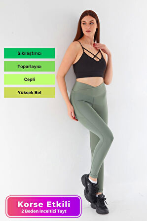 Yeni Sezon Yüksek Bel Sıkılaştırıcı Toparlayıcı Cepli Fitness Gym Training Korse İç Göstermez Tayt
