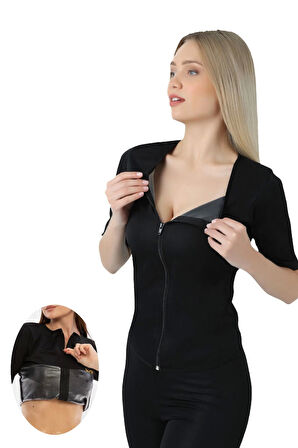 Yeni Sezon Toparlayıcı Sıkılaştırıcı Yağ Yakan Terleten Kısa Kollu Fermuarlı Sauna Takım