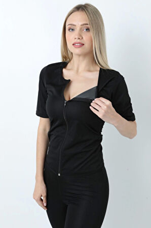 Yeni Sezon Toparlayıcı Sıkılaştırıcı Yağ Yakan Terleten Kısa Kollu Fermuarlı Sauna Takım