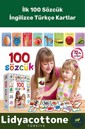 Yabancı Dil Eğitici Zeka Geliştirici Çocuk İlk 100 Sözcük İngilizce Türkçe Kartlar