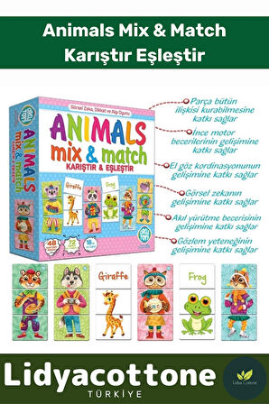 Premium Zeka Geliştirici Çocuk El Göz Koordinasyonu Animals Mix & Match Karıştır Eşleştir Eğlen
