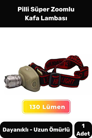 Deluxe Seri 250 Metre Menzilli 130 Lümen Beyaz Işık Plastik Pilli Süper Zoomlu Kafa Lambası