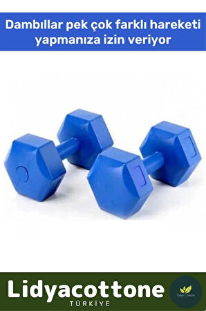 Dambıl Set Özel Plastik Köşeli Spor Egzersiz Vücut Kas Geliştirme Fitness Mavi 5 Kg x 2 Adet