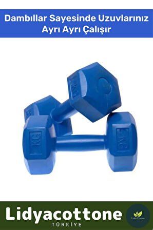 Dambıl Set Özel Plastik Köşeli Spor Egzersiz Vücut Kas Geliştirme Fitness Mavi 5 Kg x 2 Adet