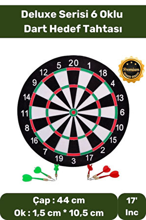 Premium Seri büyük Boy Dart Seti Kaliteli 17' Iç Dış 44 Cm 6 Ok Dart Ahşap Hedef Tahtası