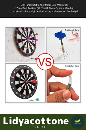 Premium Seri büyük Boy Dart Seti Kaliteli 17' Iç Dış 44 Cm 6 Ok Dart Ahşap Hedef Tahtası