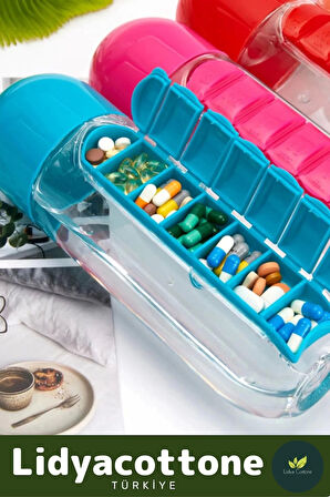 Özel Üretim Hap Bölmeli İlaç Saklama %100 BPA İçermez Su Matarası 600 Ml Suluk