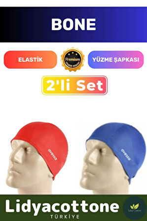 Premium Elastik Yüzme Şapkası Su Geçirmez Silikon Yüzücü Havuz Deniz Bonesi 2'li Set