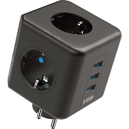 WINNBOSS 3440 Termal Akım Korumalı Isıya Dayanıklı 3'lü Duvar Tipi Priz 2xUsb 1xType-C