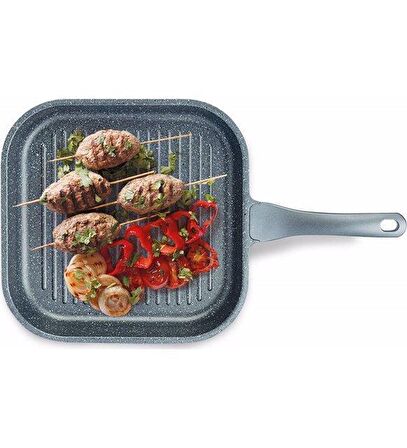 Thermoad Alüminyum Döküm Granit Grill 28 x 28 cm Kare Izgara Tava / Gri