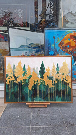 Yağlı Boya Dokulu Tablo Yeşil Soyut Manzara  U01014