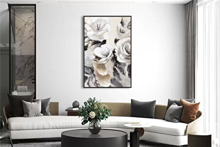 Yağlı Boya Dokulu Tablo Modern Beyaz Çiçekler U02008