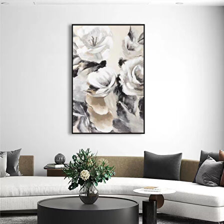 Yağlı Boya Dokulu Tablo Modern Beyaz Çiçekler U02008