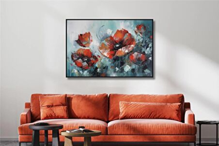 Yağlı Boya Dokulu Tablo Modern Kırmızı Gelincikler U02016