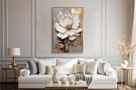Yağlı Boya Dokulu Tablo Modern Tek Beyaz Çiçek U02018