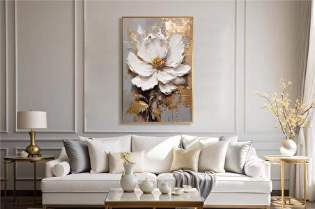 Yağlı Boya Dokulu Tablo Modern Tek Beyaz Çiçek U02018