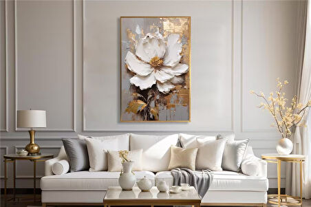 Yağlı Boya Dokulu Tablo Modern Tek Beyaz Çiçek U02018