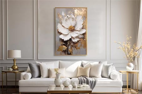 Yağlı Boya Dokulu Tablo Modern Tek Beyaz Çiçek U02018