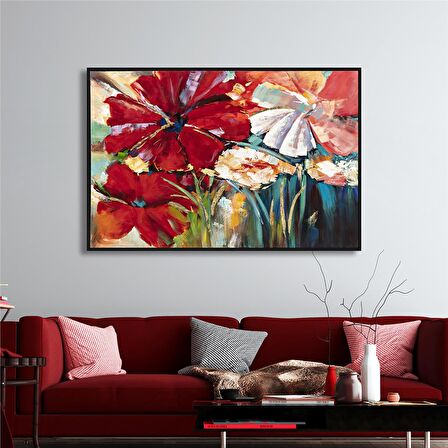 Yağlı Boya Dokulu Tablo Modern Renkli Çiçekler U02020