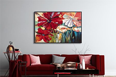 Yağlı Boya Dokulu Tablo Modern Renkli Çiçekler U02020