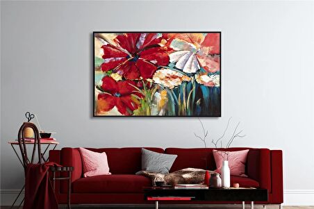 Yağlı Boya Dokulu Tablo Modern Renkli Çiçekler U02020
