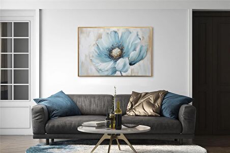 Yağlı Boya Dokulu Tablo Modern Mavi Çiçek U02025