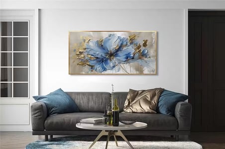 Yağlı Boya Dokulu Tablo Modern Mavi Tek Çiçek U02030