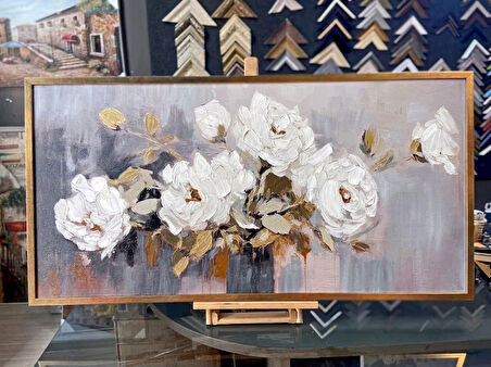 Yağlı Boya Dokulu Tablo Vazoda Beyaz Modern Çiçekler U02035